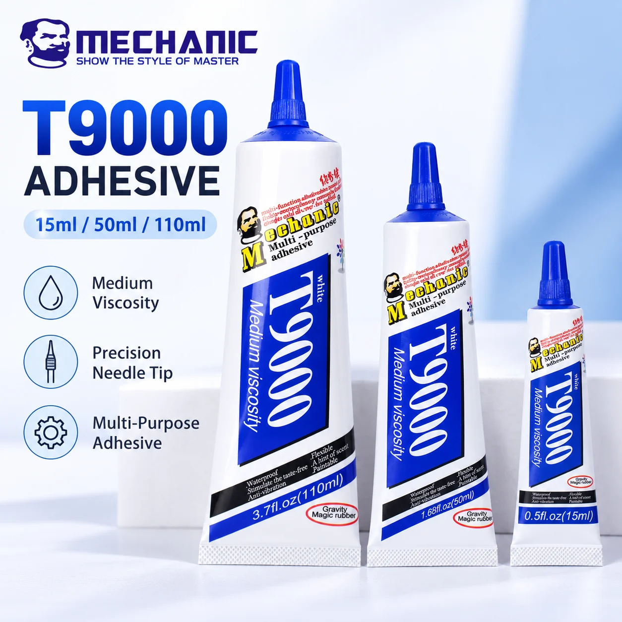 MECHANIC T9000 White Universal Adhesive Glue 15ml 50ml 110ml Waterproof Flexible for Mobile Phone Screen Frame Back Cover Repair