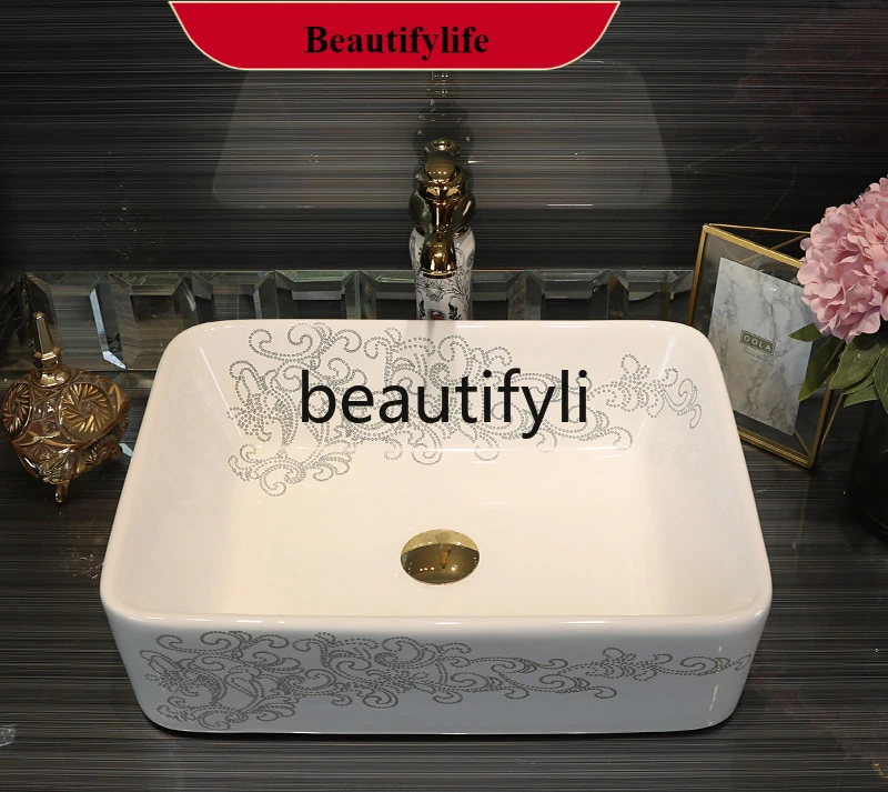 

B185 Platform basin square hotel hand washing white art balcony washbasin simple wind