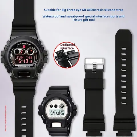 카시오 GD-X6900 고무 시계 스트랩, G-SHOCK 빅 3 아이 송진 실리콘 시계 밴드, 볼록 남성용 팔찌, 손목 액세서리