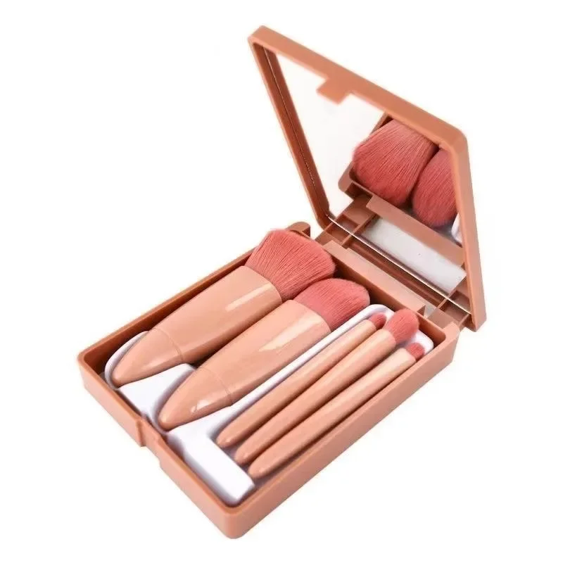 New Plastic Cosmetic Brush 5-piece Set of Portable Pink Soft Hair Powder Blusher Eye Shadow Foundation Make-up Beauty Tools