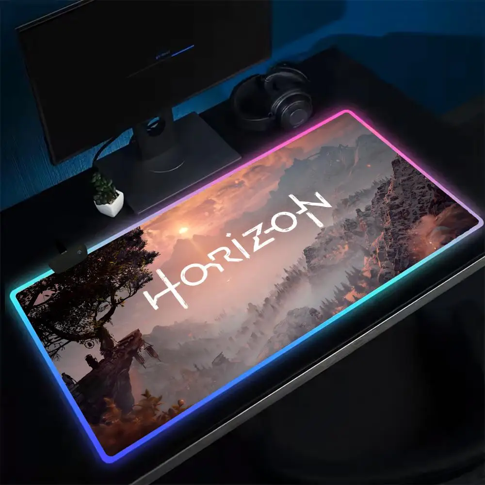 Gamer H-Horizon Zero Dawn Mouse Pad Anime Gaming Mouse Pad LED Table Pads Backlit Rubber Desktop XXL Mousepad RGB Desk Mats