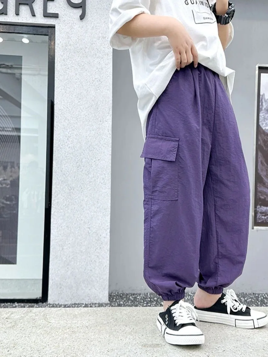 Pantaloni da lavoro estivi Sli per ragazze Pantaloni con polsini Pantaloni lunghi per bambini medi e piccoli per bambini