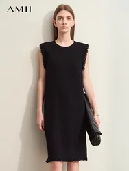 AMII Minimalism 2024 Summer New Women's Tank Top Dress Round Neck Sleeveless Mohair Beard Knit Solid Pullover Dress 12422071