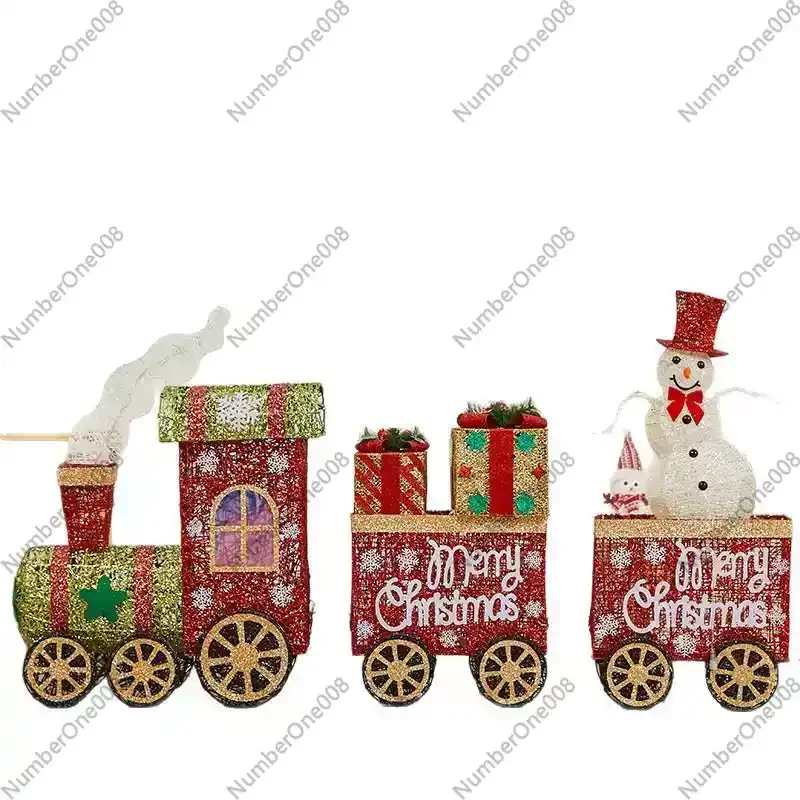 Christmas decorations wrought iron train luminous snowman pulling gifts cartoon train ornaments shop window arrangement