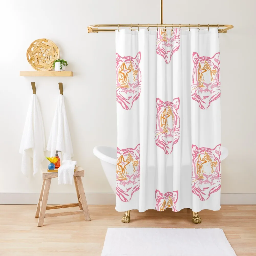 

pink and orange star tiger Shower Curtain Shower For Bathroom Set Anime Shower Curtain