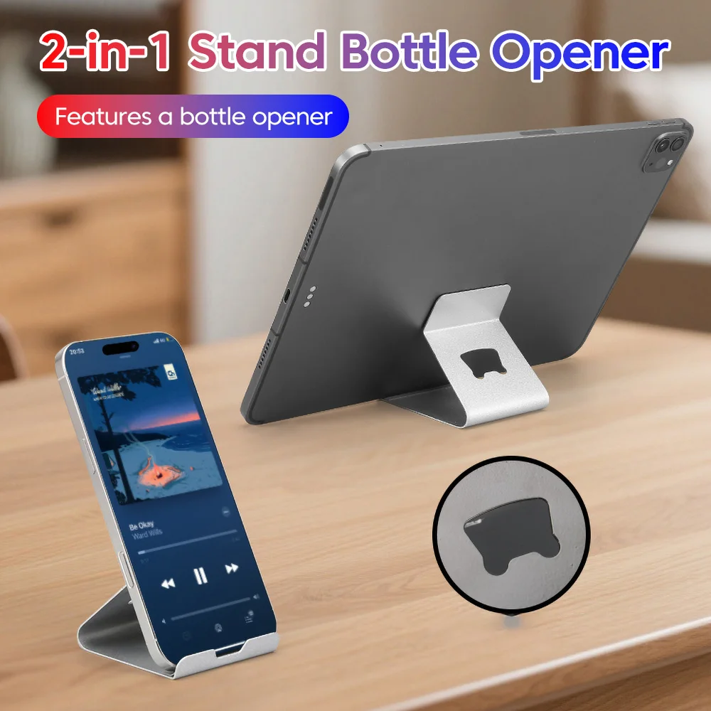 2 in 1 Lazy Tablet Bracket Desktop Metal Mobile Phone Stand for iPhone 17 Xiaomi Samung Galaxy Live Mount with Bottle Opener