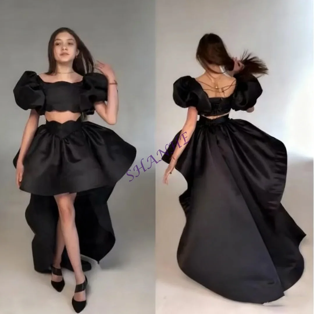 

Элегантное платье с цветочным узором для девочек, атласный комплект из двух предметов со шлейфом, пышная юбка принцессы, детское платье на день рождения, на заказ для первого причастия