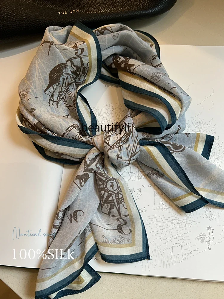 

100% double crepe silk scarf mulberry silk spring and autumn neck strap headband silk scarf tied bag beach girl