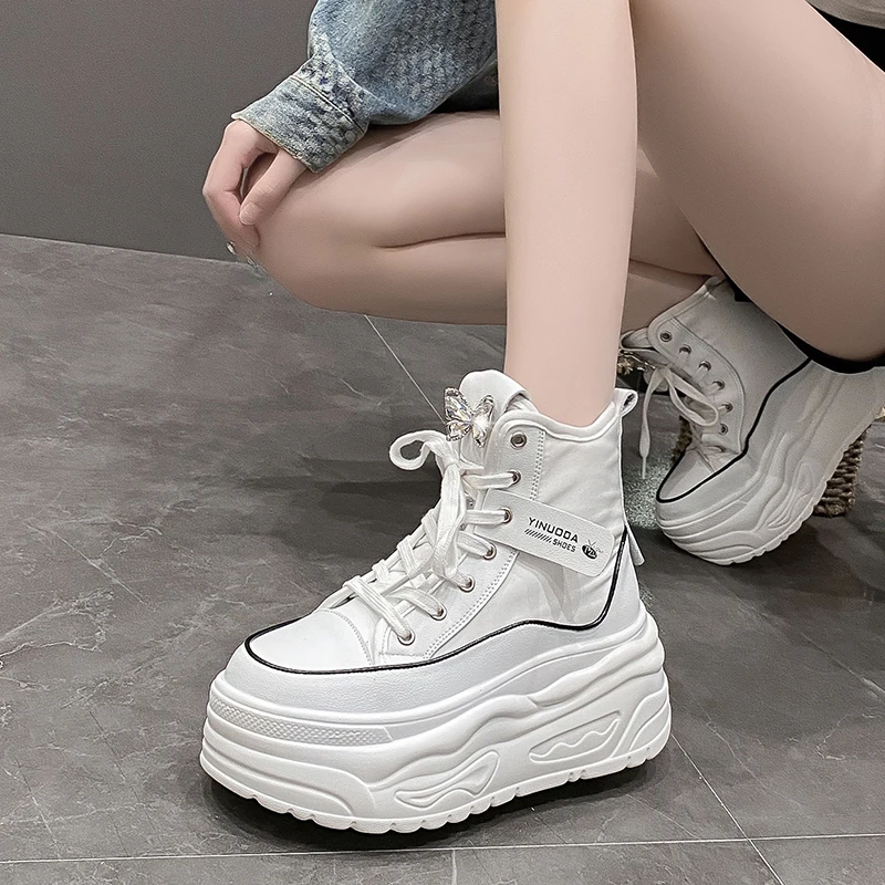 Fashion Spring Black Thick Sole Casual Dad Shoes Breathable Chunky Sneakers Lace-up 8CM High Platform Sports Shoes Zapatos Mujer