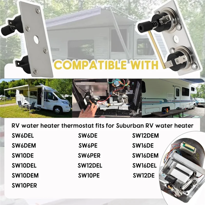 Interruptor do termostato de 2 pces 232306 compatível com peças do aquecedor de água suburbana-rv 120v, termostato do aquecedor de água rv