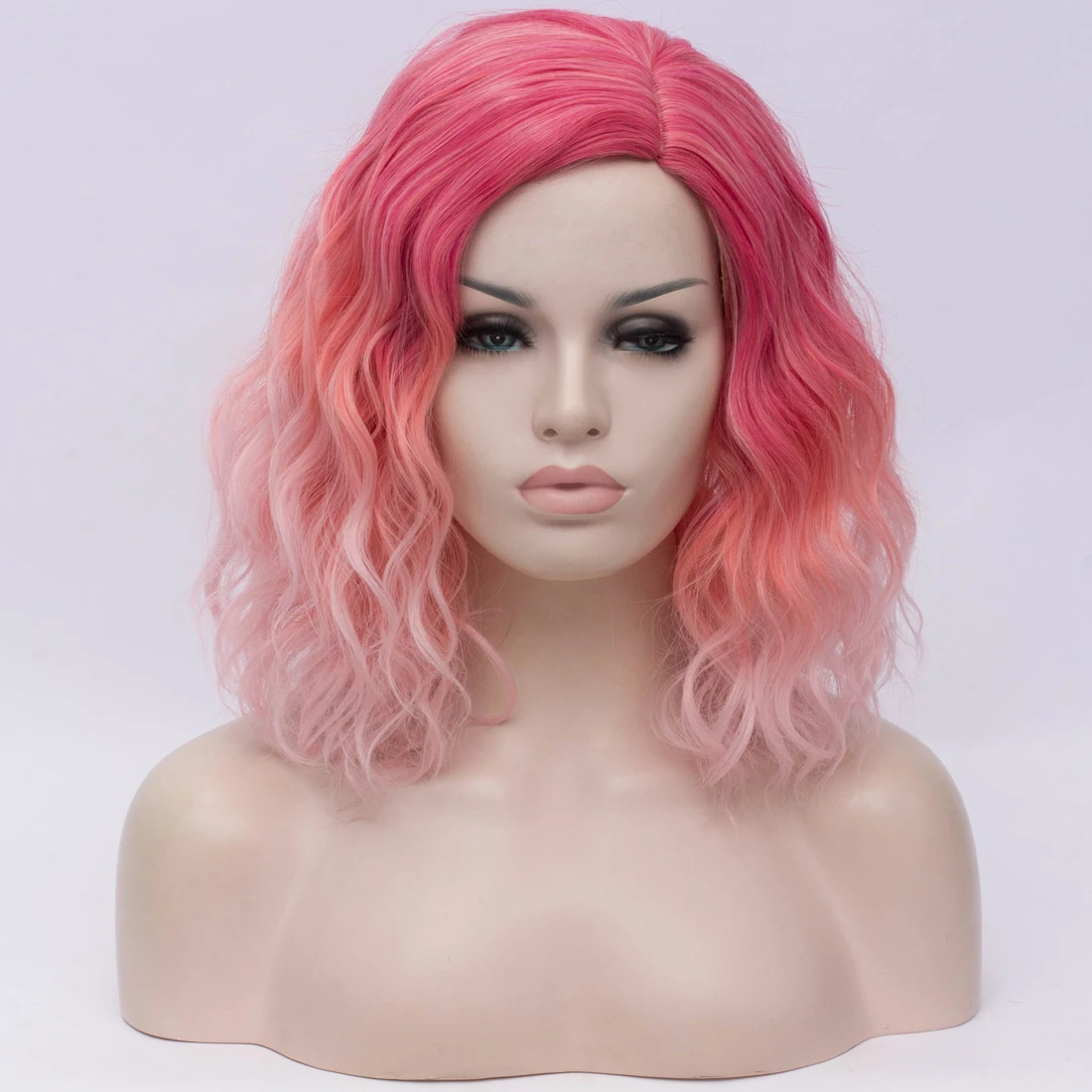 باروكات نسائية صناعية قصيرة مموجة مقاومة للحرارة باللون الوردي، خط الجزء الأوسط لجميع القديسين كاجوال جلام