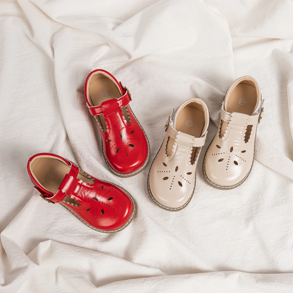 Girls Mary Jane Shoes British Style Hollow Out Princess Flat Shoes Kids Performance Wedding Party Dress Shoes Toddler