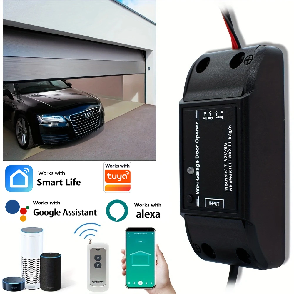 Universal 433MHz Rolling Code Garage Door WiFi Receiver APP Remote Control 7-32V 85-250V Smart RF Controller Work with Tuya