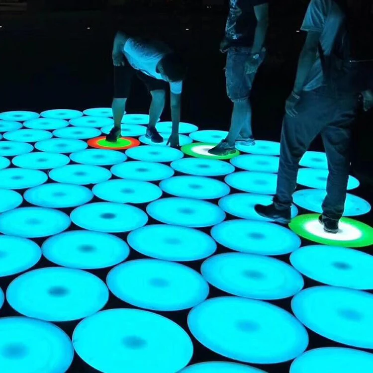 Glass Light Up Round Interactive Lighting Led Disco Color Changing Tiles White Outdoor Dance Wedding Floor Lights