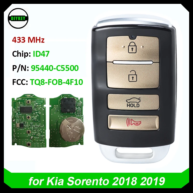 DIYKEY Proximity Keyless Smart Remote Car Key Fob 433MHz ID47 Chip For KIA Sorento 2018 2019 95440-C5500 95440C5500 TQ8-FOB-4F10