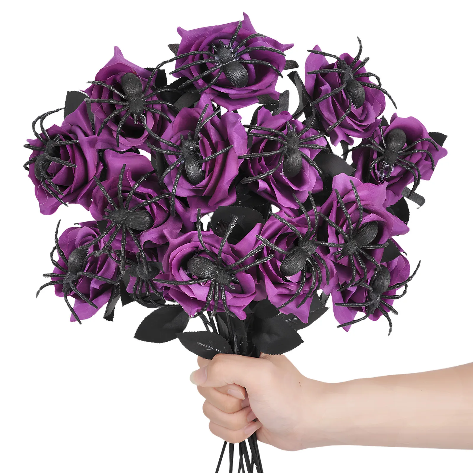 

4Pcs 38cm Halloween Artificial Rose Realistic Gothic Spider Rose Bouquet Simulation Handmade Fake Flower Halloween Party Props