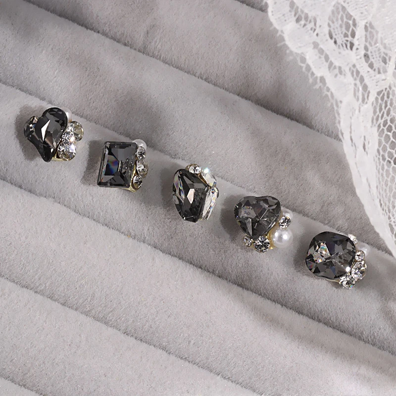 เครื่องประดับเพชรติดเล็บสีดำใส3ชิ้นเครื่องประดับที่กรอเล็บประกายเพชรสี่เหลี่ยมพลอยเทียมอุปกรณ์ตกแต่งเล็บ