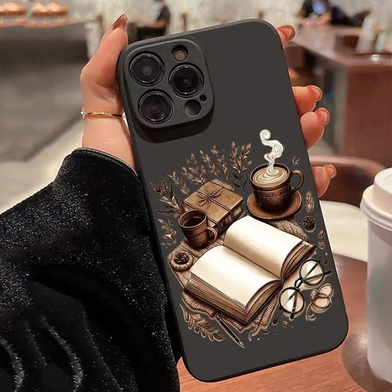 

For iPhone 17 Pro Max Cases Book Coffee Glasses Creative Pattern Phone Case For iPhone 16 Plus 15 14 13 12 11 XS X XR 16E Cover