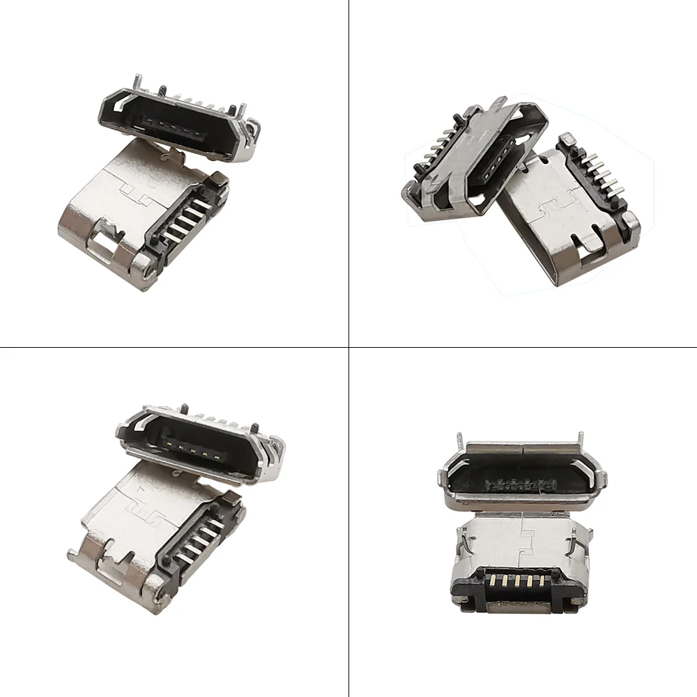 Conector de puerto hembra micro-b, conector SMD DIP para carga trasera, conectores de teléfono móvil, adaptador de reparación DIY MicroUSB, 5 pines