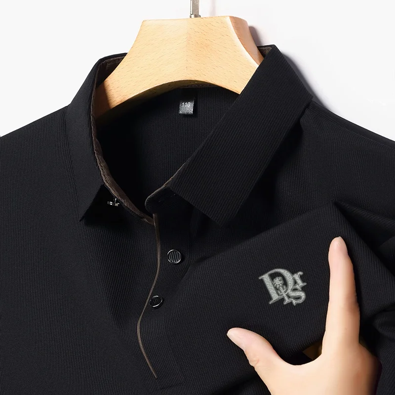 

Men's summer new T-shirt luxury high-end customized badge polo shirt casual comfortable breathable ice silk short sleeve shirt