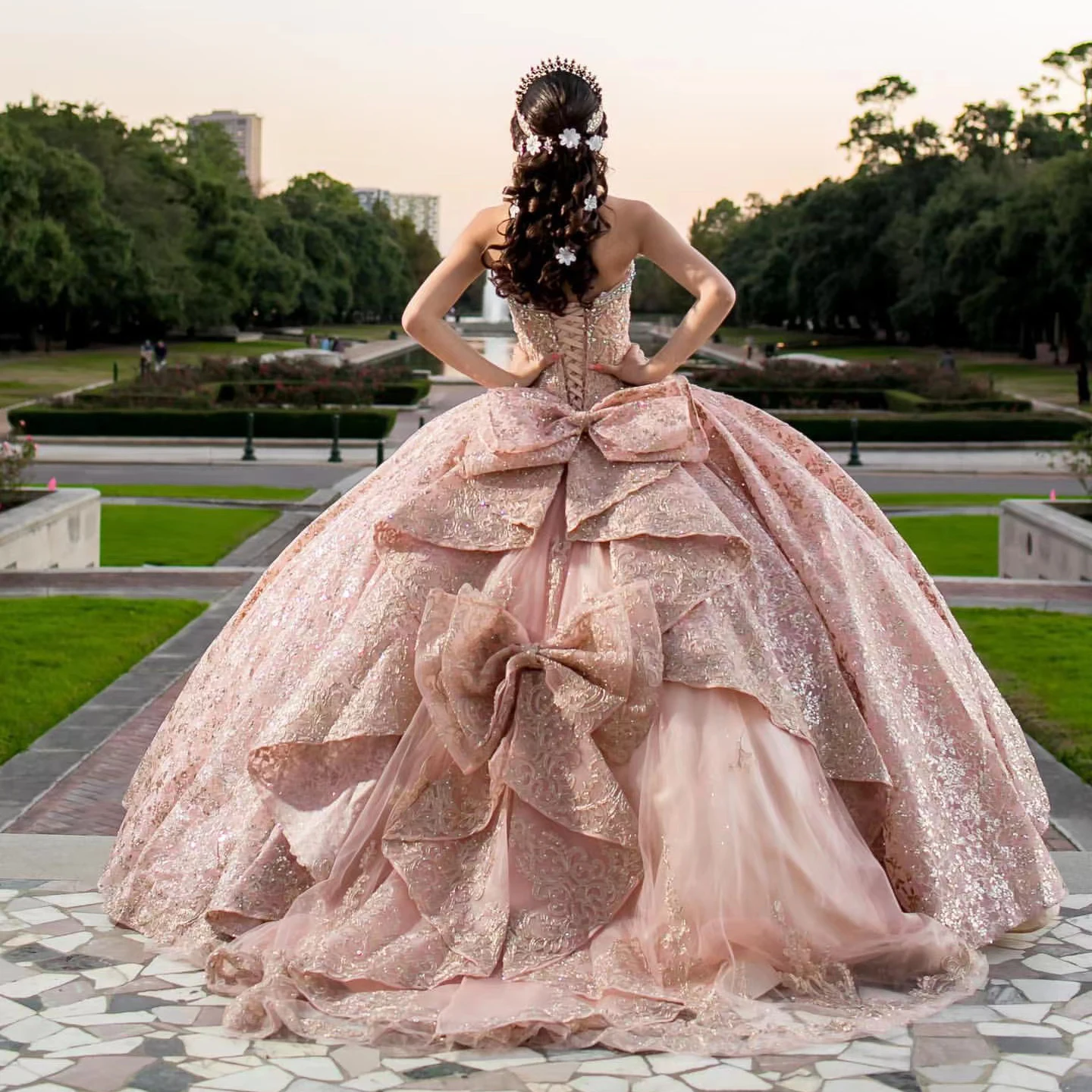 Erröten Rosa Quinceanera Kleider Ballkleid Für Süße 16 Kleid Bogen Abschlussfeier Prinzessin Kleider Vestido De 15 Jahre Angepasst