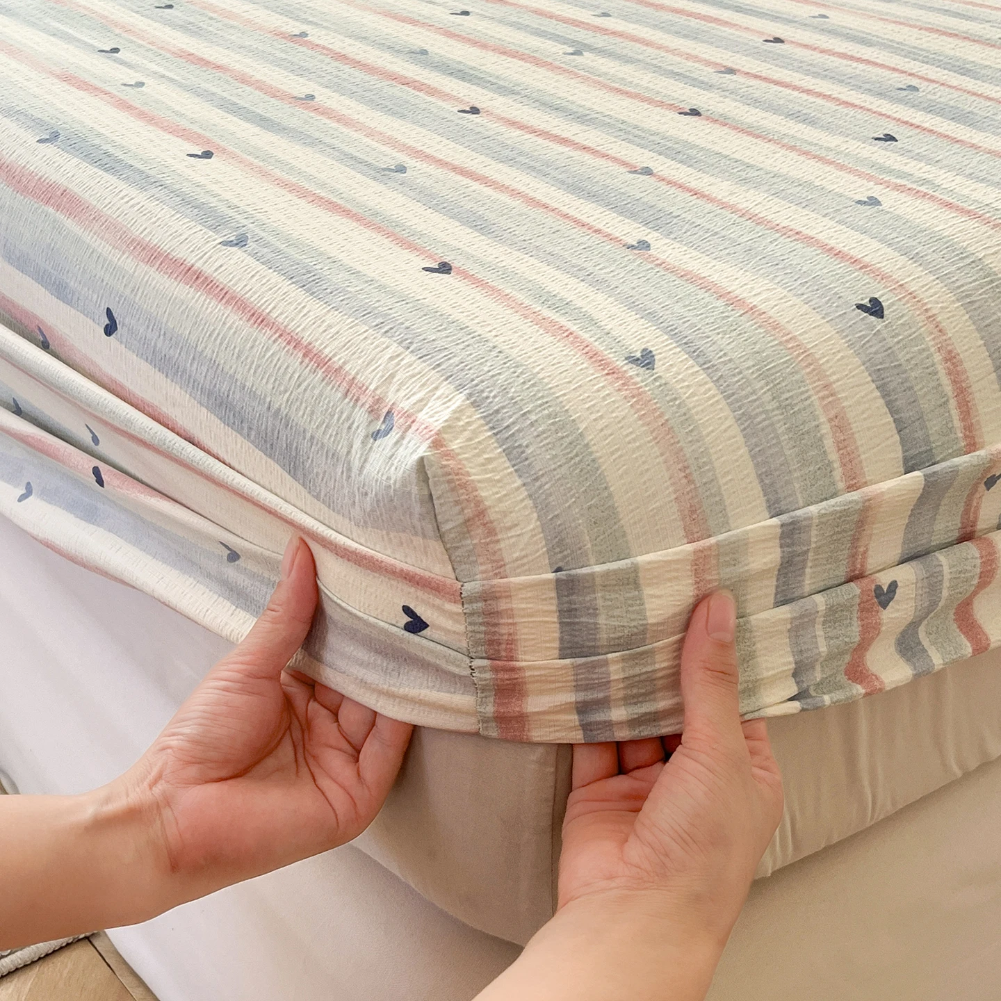 Double-layer Yarn Woven Fitted Sheet, 25cm Deep Pocket, Soft Breathable Shrink & Wrinkle Resistant No Pilling, Machine Washable