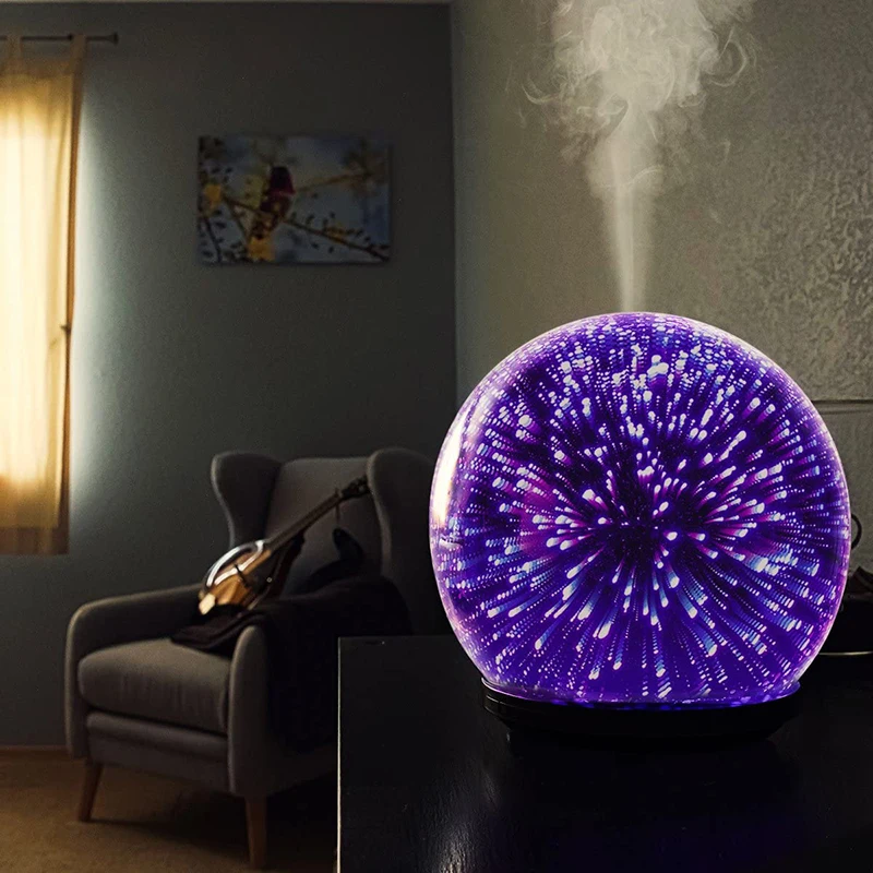 3D แก้ว Aroma Diffuser,น้ำมันหอมระเหยอัลตราโซนิคน้ำมันหอมระเหยรุ่น Air Humidifier,โหมดดอกไม้ไฟ200Ml 7สีเปลี่ยนไฟ
