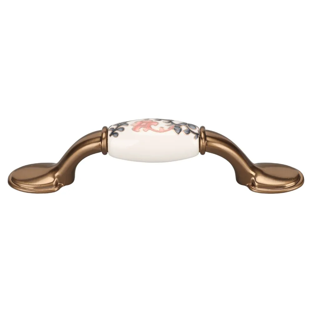 4 Sets Ceramic Vintage Cabinet Handles Zinc Alloy 76mm Hole Pitch Vintage Cabinet Pulls Flower Pattern with 25mm Screw