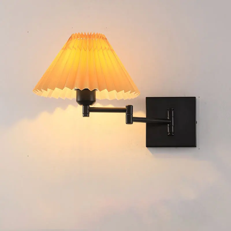 

Европейский креативный плиссированный тканевый настенный светильник, железный складной телескопический светильник на руку, прикроватная лампа для чтения в отеле, кабинете, спальне