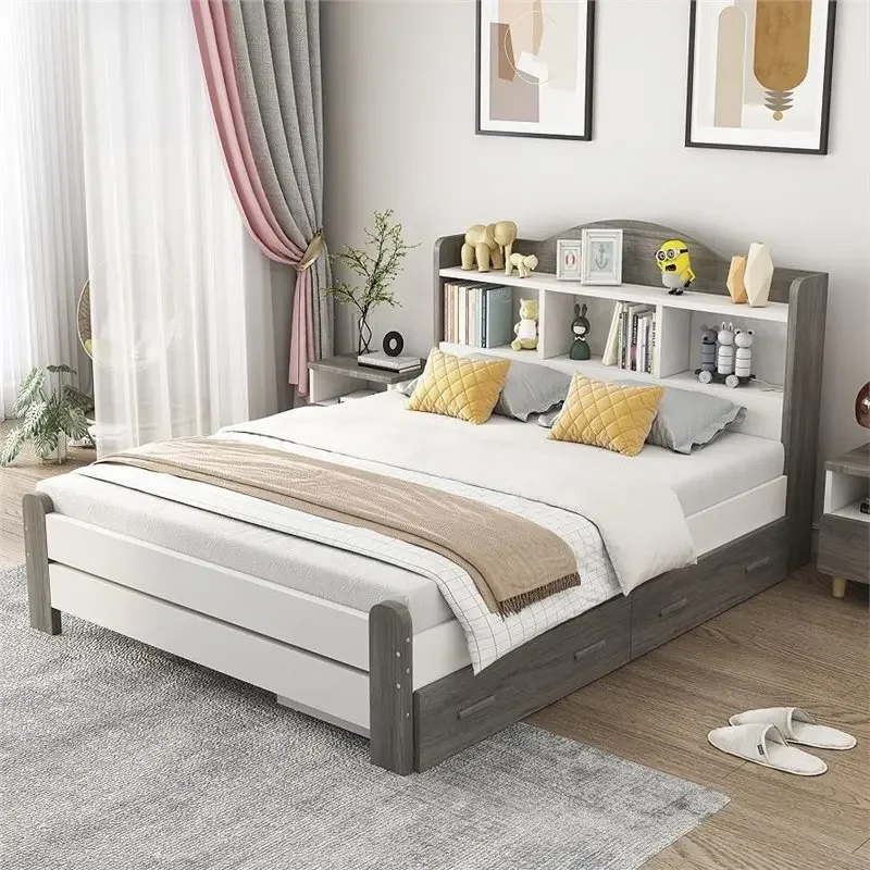 سرير بسيط وحديث من الخشب الصلب، منزل، سرير رف الكتب #3