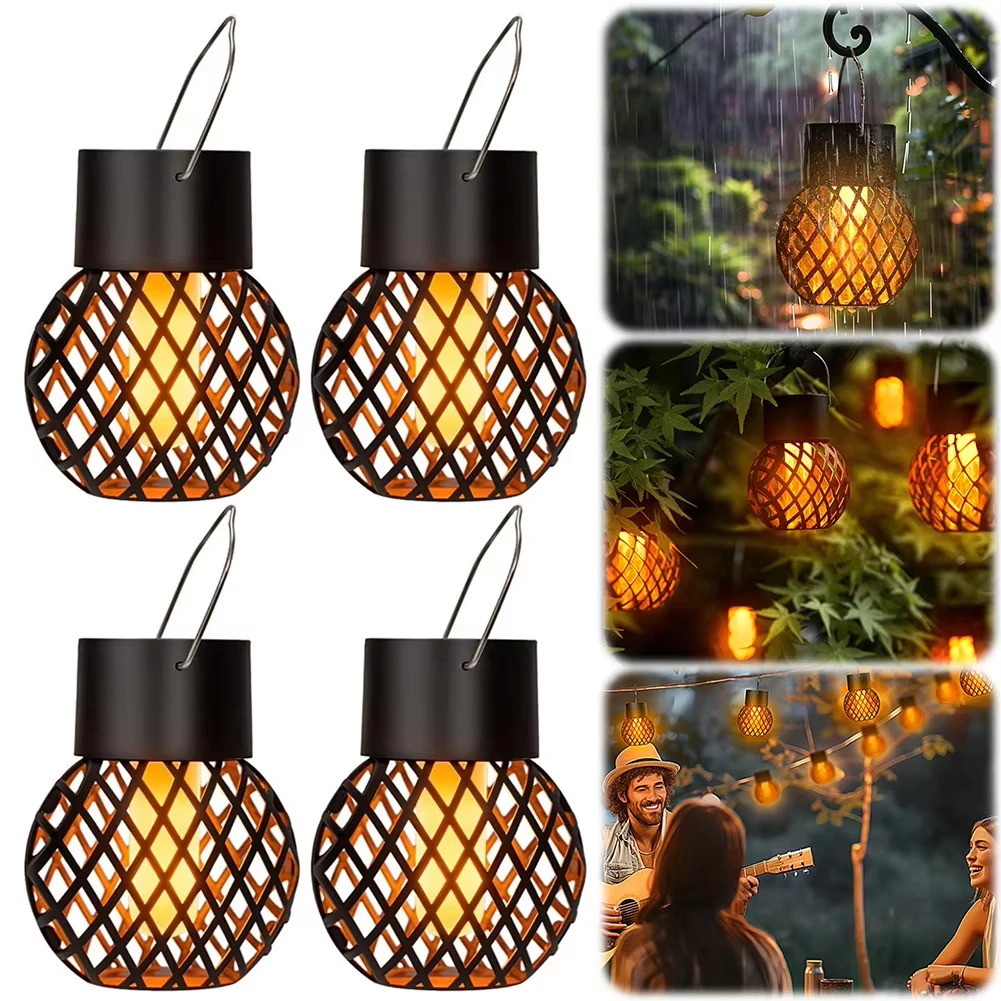 Outdoor Solar Hanging Flame Lamp with Hollow Design, Branch Atmosphere LED Light for Courtyard Garden Pendant Light