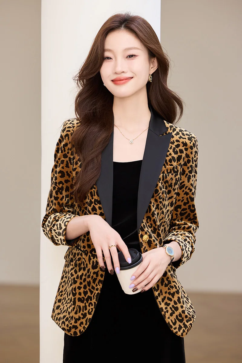 

High Quality Fabric Elegant Styles Leopard Formal Blazers Jackets Coat for Women Professional Outwear Tops Clothes Blaser