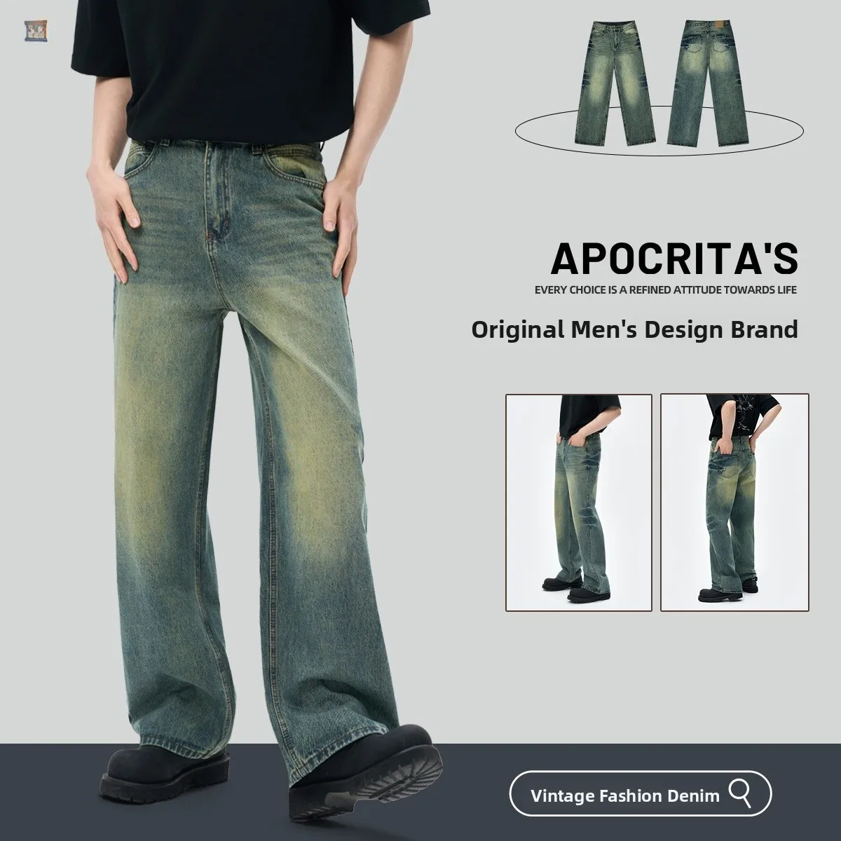 

Waed American Retro Men's Jeans Loose Straight Casual Faionable Brand Spring Cotton Denim mid Waist Long Pants