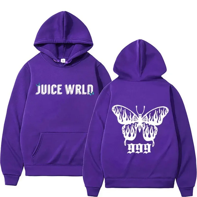 Sudadera con capucha de gran tamaño a la moda para mujeres y hombres Juice WRLD Letter & Flame Butterfly 999 gráfico Casual suave polar jersey de manga larga Loo