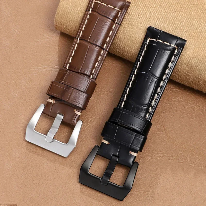 Vintage Leather Watch Strap for Panerai for Seiko Men Women Watch Band Blue Khaki Black Bracelet 20/22/24/26mm Watch Accessories