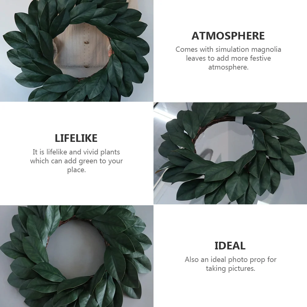 

1pc Simulation Magnolia Leaves Garland Artificial Green Wreath For Door Wall Hanging Decoration Photo Prop Spring Festival Party
