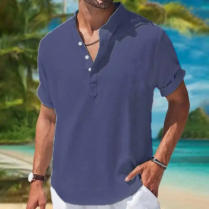 

ort Sve Stand up Collar irt Men's Slim Fit Ne Ice Sensation Sun Protection Travel Cotton Summer Youth Faion
