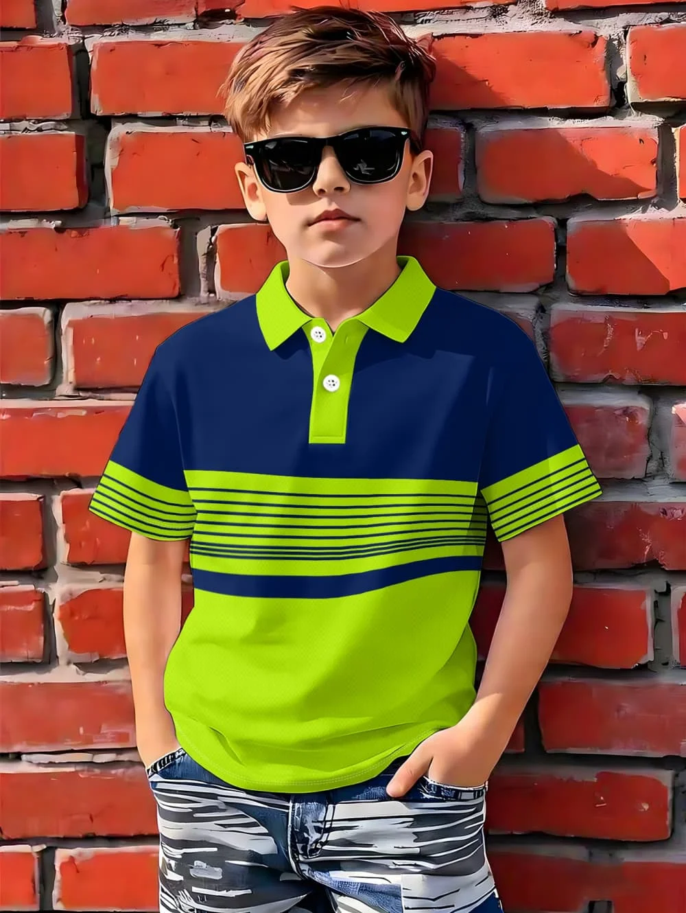 Kids Polo Shirts Striped Print Short Sleeve Polo Shirt for Boys Summer Outdoor Casual Round Neck Fashion Boy Children's Clothing