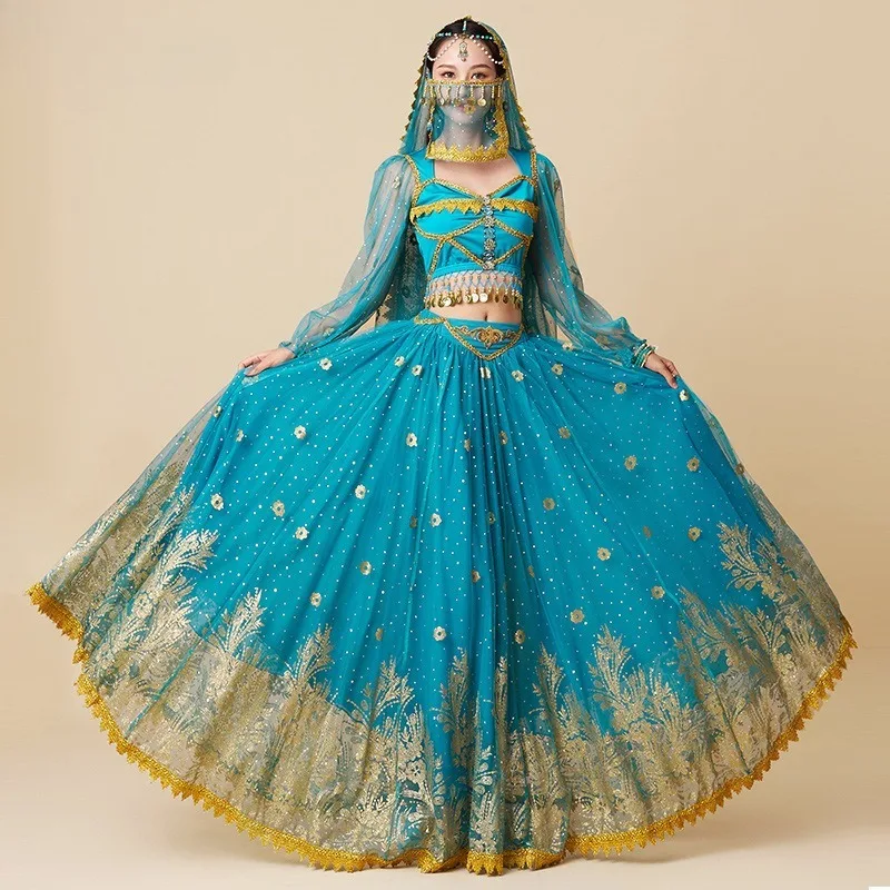 Customized Halloween Cosplay Costume Western Princess Belly Dance Costumes Big Dress Exotic Performance Clothes Set 2-7Pcs