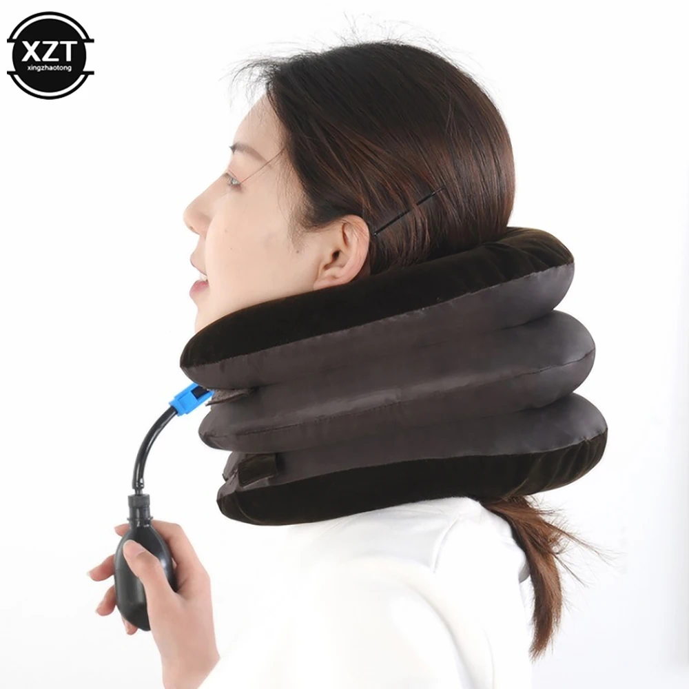 3/4 Layers Inflatable Air Cervical Neck Traction Device Soft Neck Collar Pillow Pain Stress Relief Neck Posture Stretching Brace