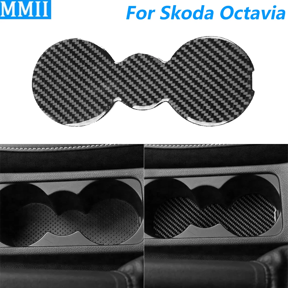 Für Skoda Octavia 2017-2021 Carbon Faser Zentrum Wasser Tasse Halter Slot Matte Panel Abdeckung Trim Auto Zubehör Dekoration aufkleber