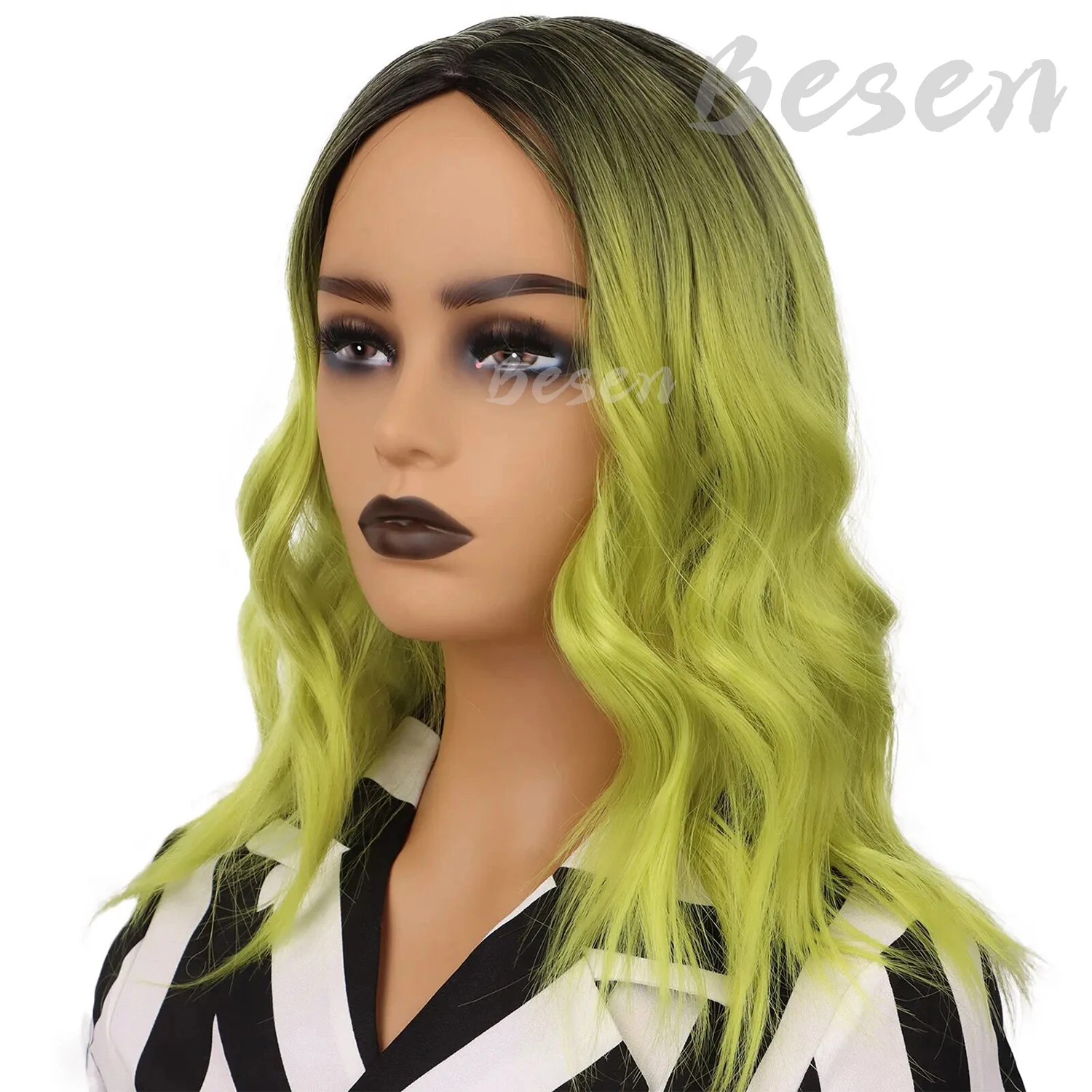 Synthetic Ombre Green Short Wigs Curly Bob Wig Ombre Color Wavy Hair Wigs Middle Part Women\'s Wigs Halloween Cosplay Costume Wig