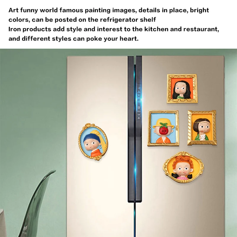 Refrigerator Magnets Cartoon Van Gogh Mona Lisa Magnetic Stickers 3D Resin Crafts Cute Souvenir Fridge Magnet Gift Home Decor