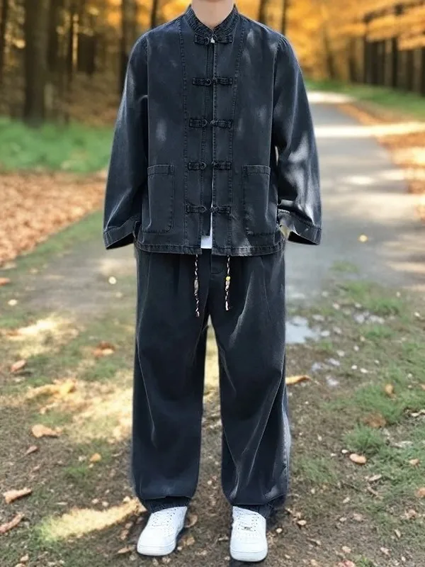 

Комплект из двух предметов: джинсовая рубашка и куртка для мужчин, очень большого размера (до 300 фунтов), премиум-класса, повседневный, свободного кроя, осенняя коллекция, размер для подростков