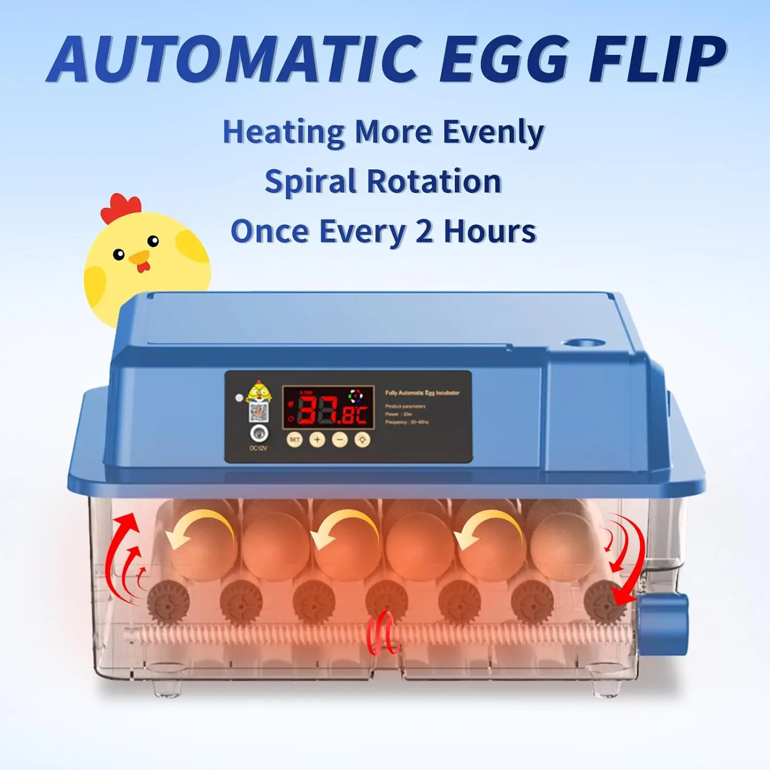 24-64 Eggs Incubator for Hatching Chicken Duck Goose Bird Turkey, Automatic Egg Turning and Water Adding, Temperature Control