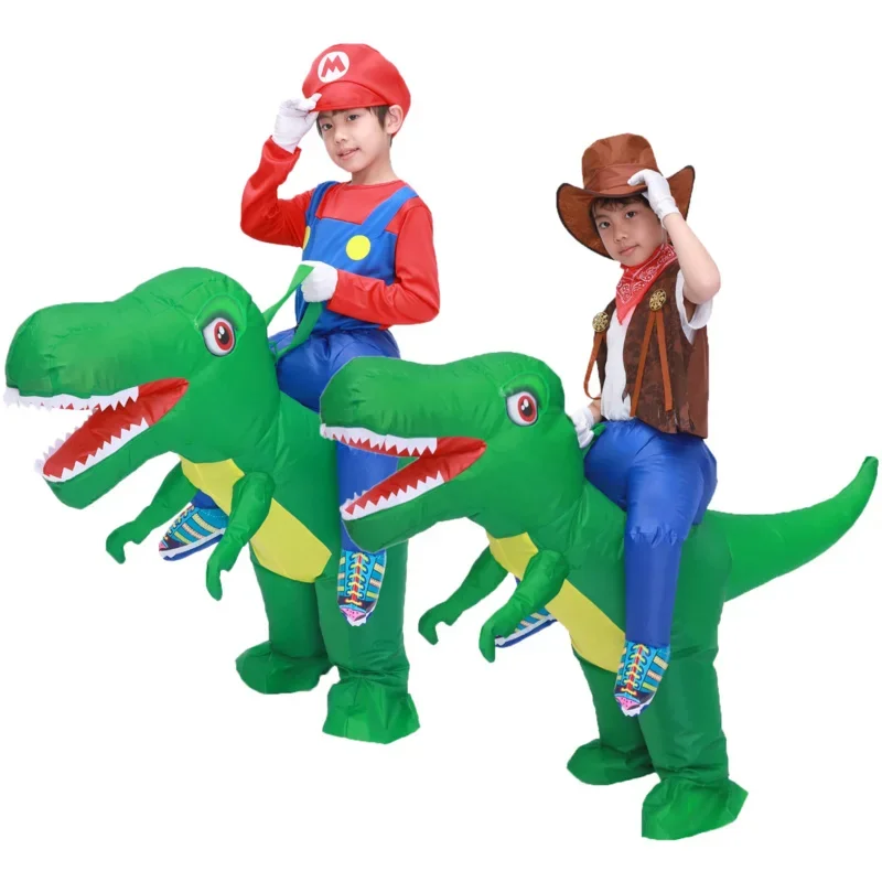 Kids Child Inflatable T Rex Dinosaur Costume Cosplay Girls Boys Ride Dinosaur Halloween Purim Party Inflated Garment Disfraces Q