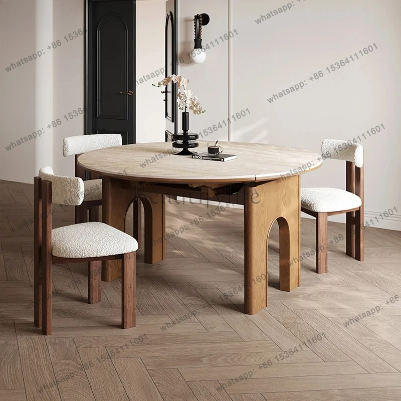 

Telescopic Rock Plate Dining Table Changeable Round Table Solid Wood Round Dining Table