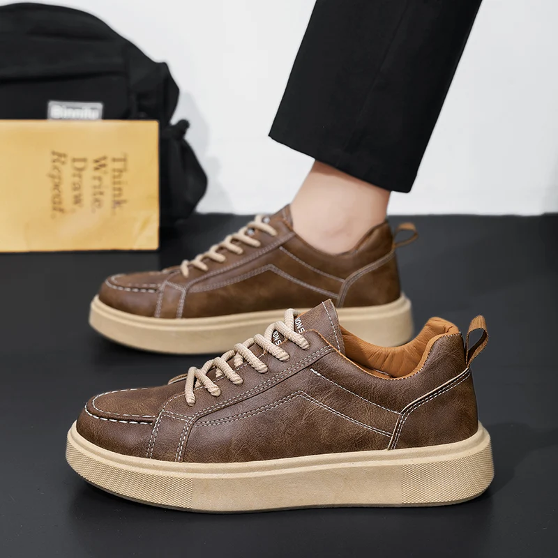 الجلود الاتجاه الرجال حذاء كاجوال منصة أحذية رياضية ناعمة في الهواء الطلق تنفس أحذية رياضية خفيفة الوزن زلق احذية الجري أحذية التنس #3