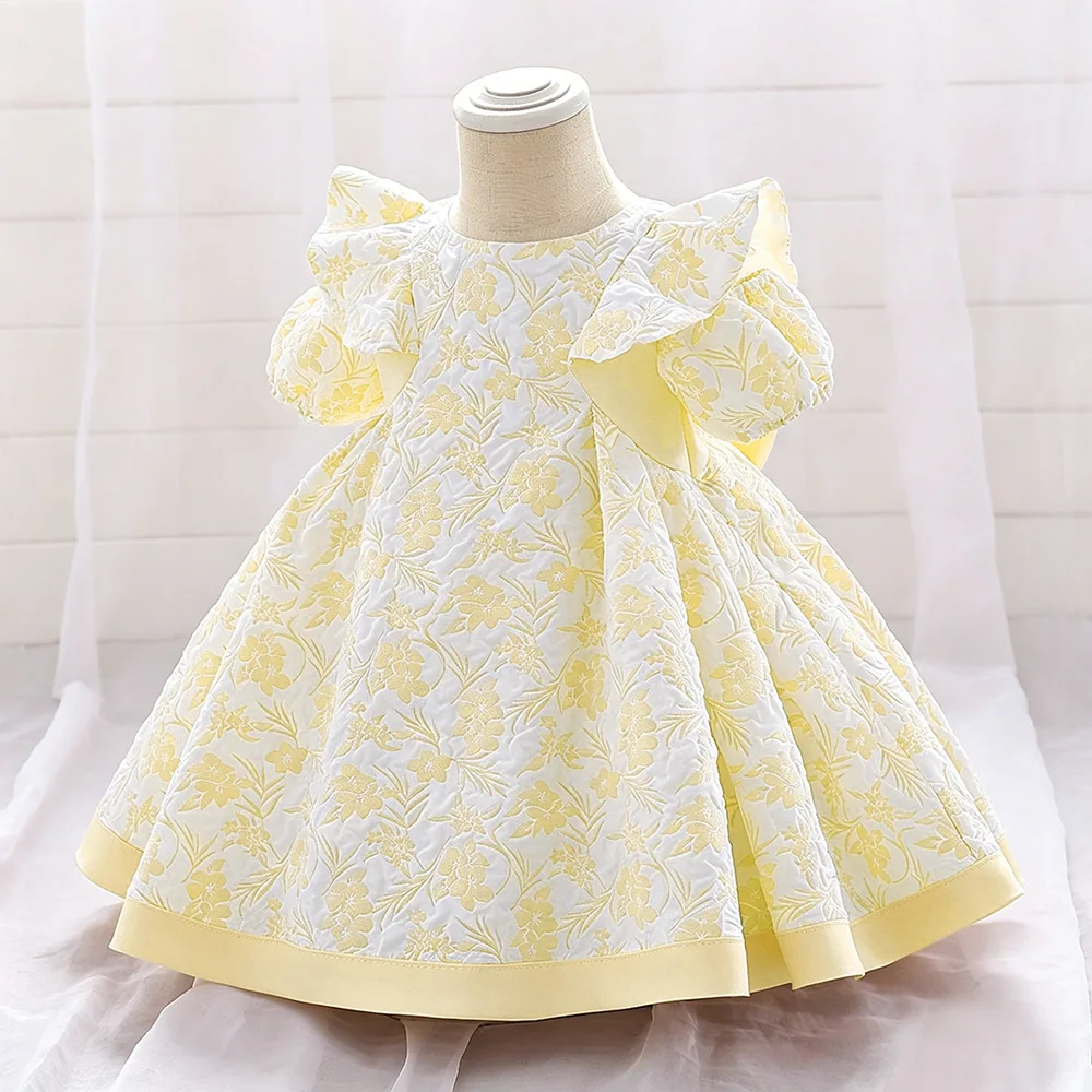 Elegant Flower Wedding Bridesmaids Princess Dress Girl Bow Baptism Prom GownToddler 1st Birthday Party Baby Girls Dress