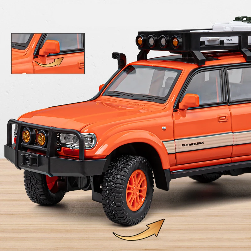 Toyota Land Cruiser LC80 Alloy Car Model, Diecast Metal, Veículos off-road, Simulação de som e luz, Presente Toy Kids, 1:24